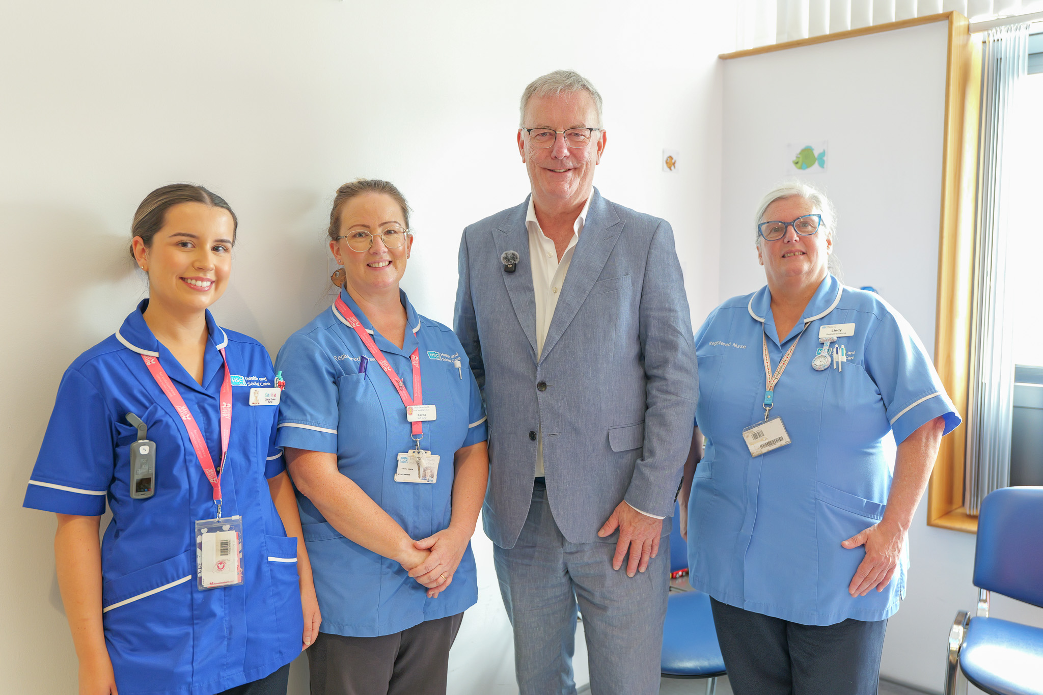 Health Minister Mike Nesbitt with the paediatric pre-operative assessment team at Ulster Hospital