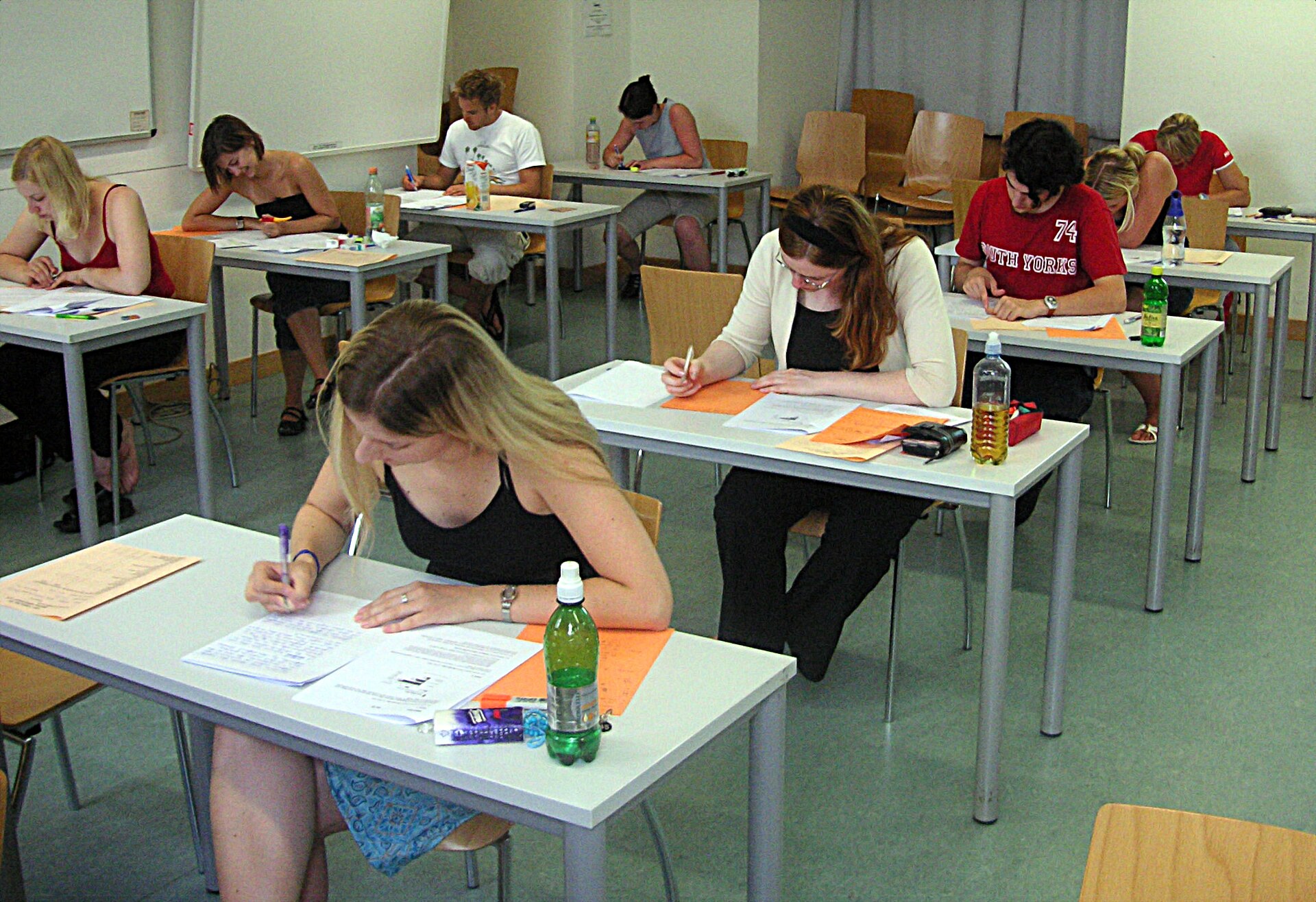 Students taking a test at the University of Vienna at the end of the summer term 2005 (Saturday, June 25, 2005).