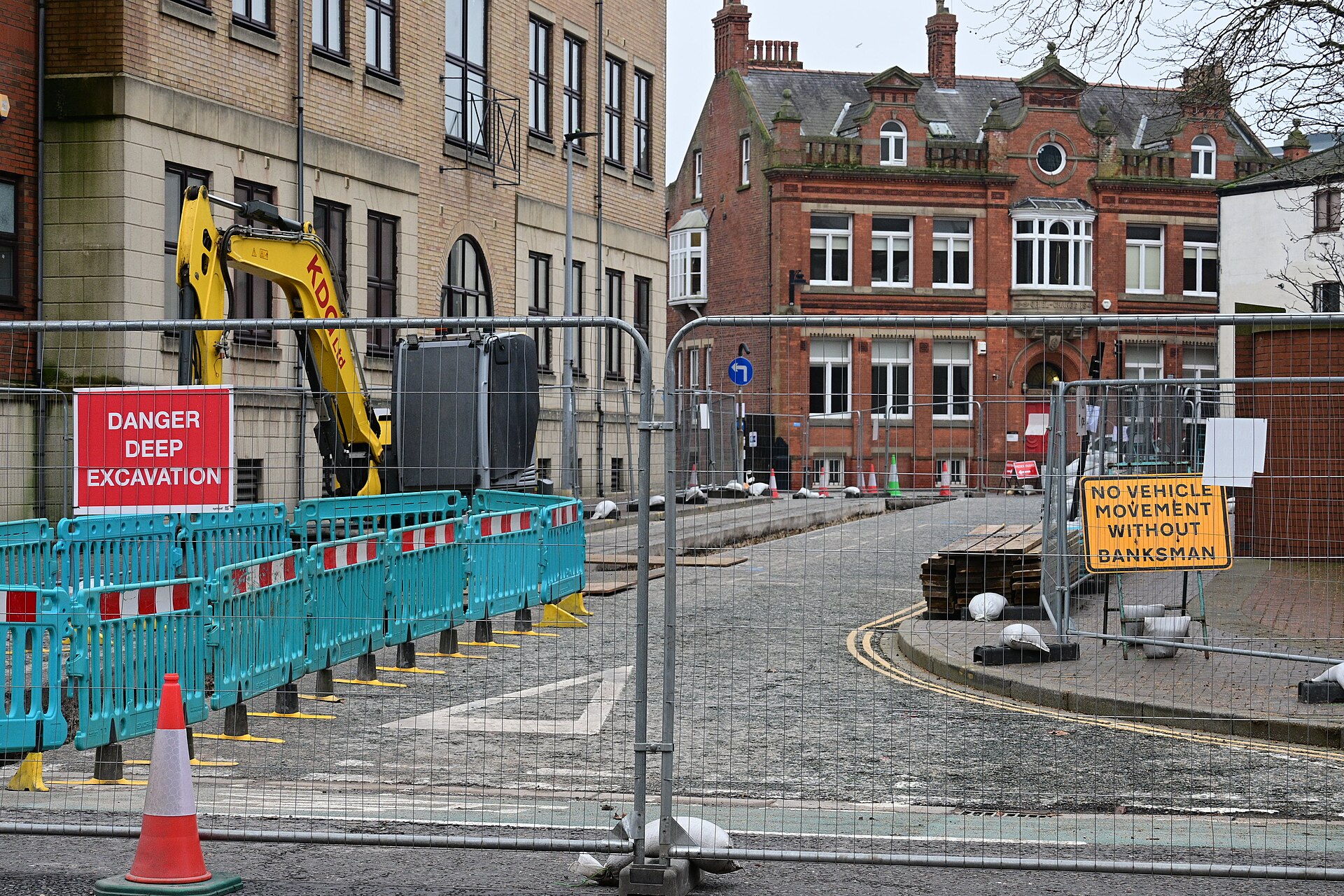The extent of excavation work for the installation of heating pipes along Gandhi Way as part of the Hull District Heat Network project.