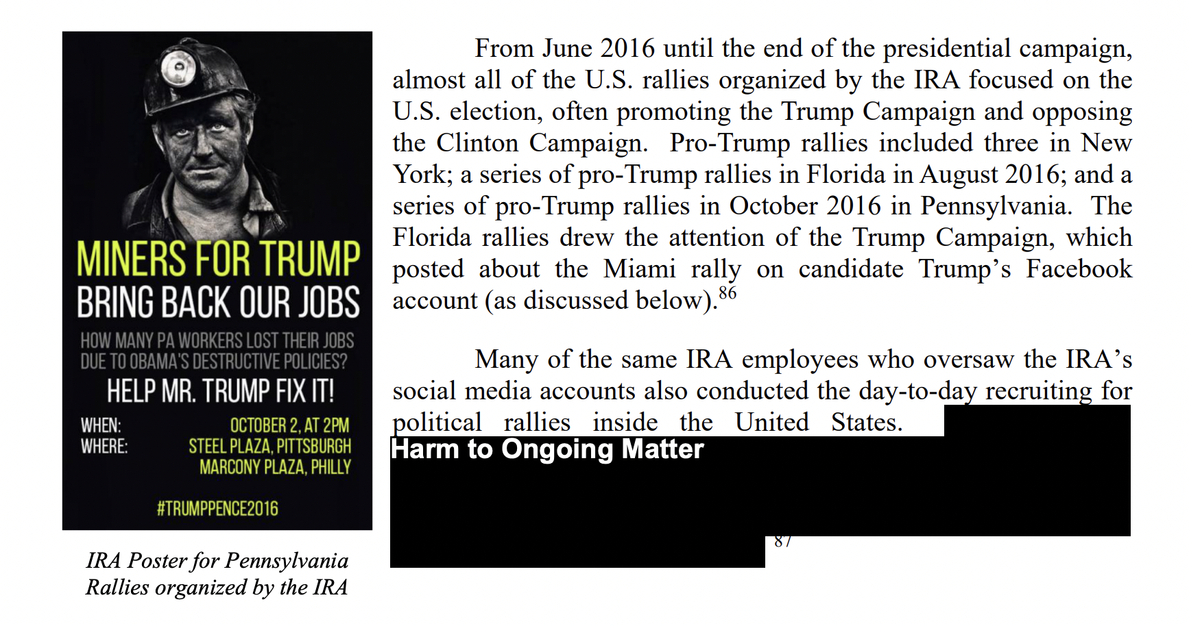 From Mueller Report page 31: Russia's Internet Research Agency organized pro-Trump rallies in 2016