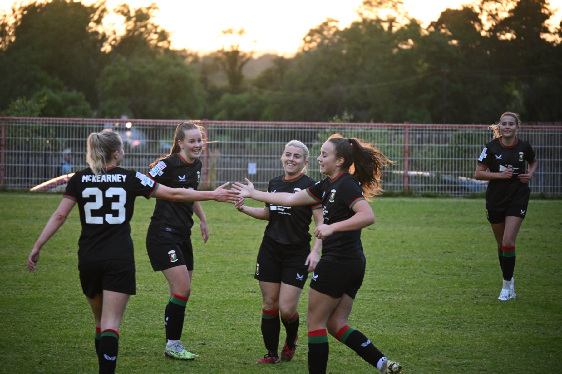 Glentoran Women celebrate during their 7-1 win away to Lisburn Rangers in June 2024.