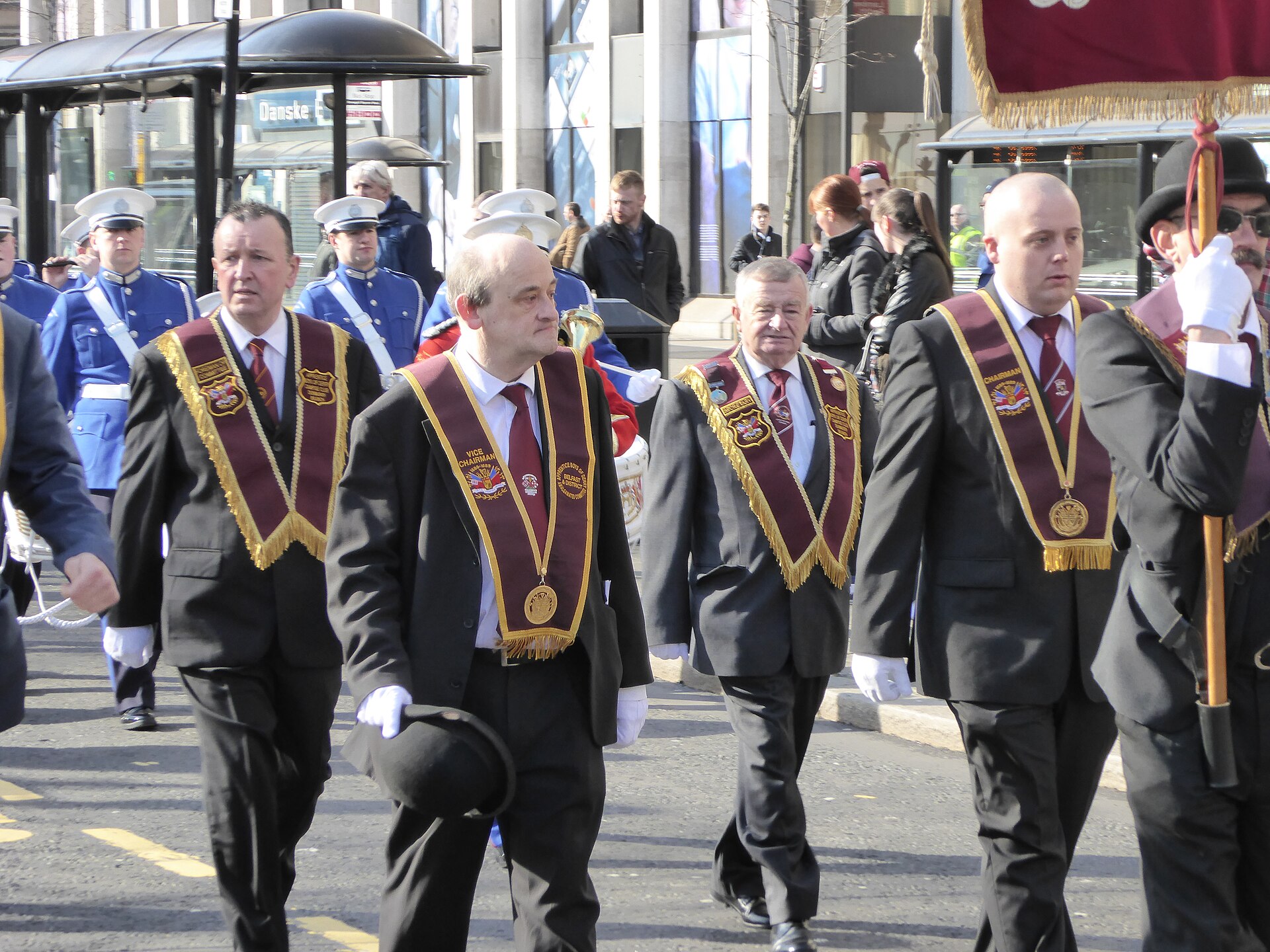 Apprentice Boys of Derry parade to the Cenataph, Belfast City Hall, Belfast, April 2015 (in Donegall Square West)