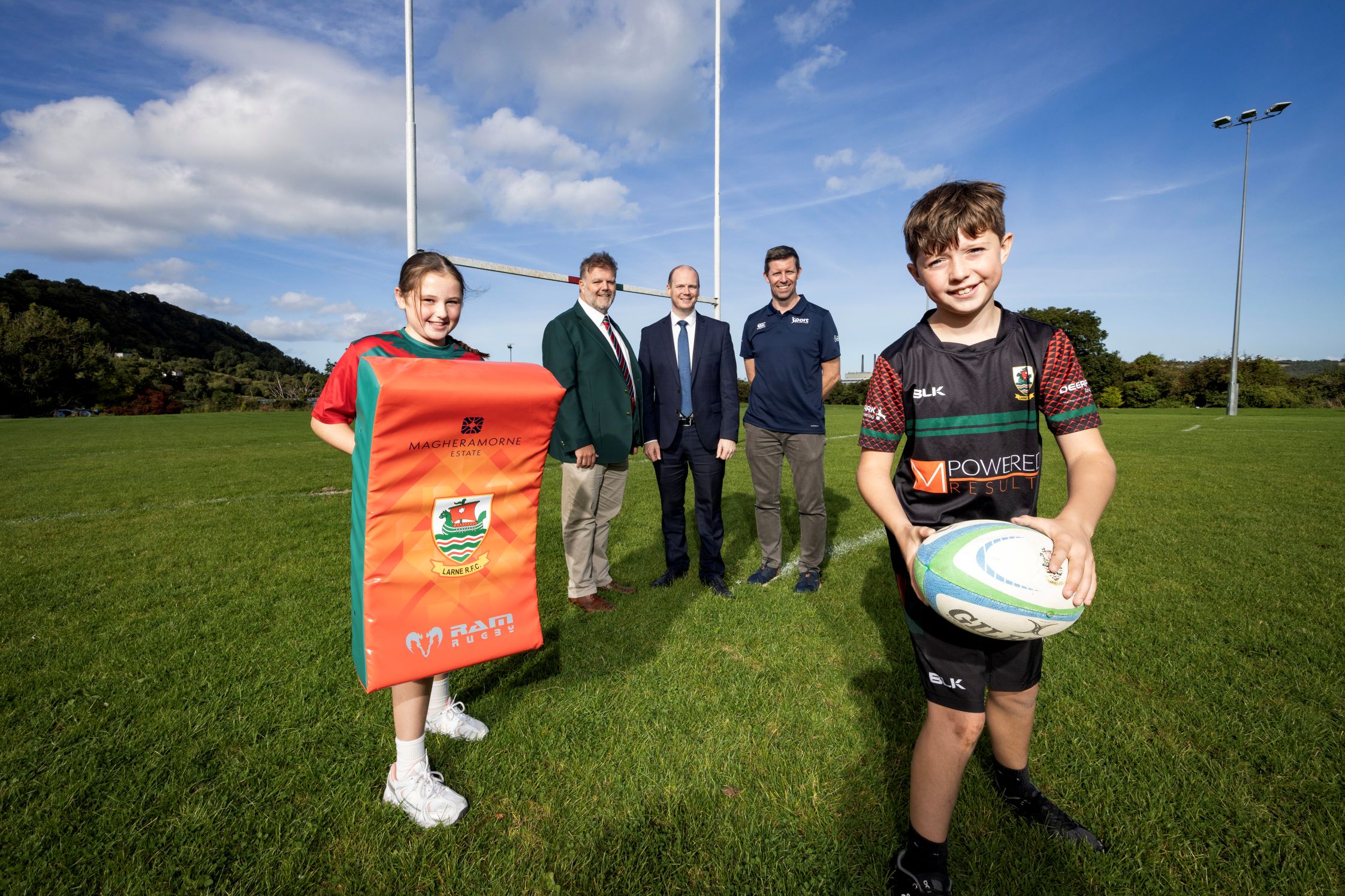 Minister Lyons at Larne Rugby Football Club announcing £2m investment in sports clubs